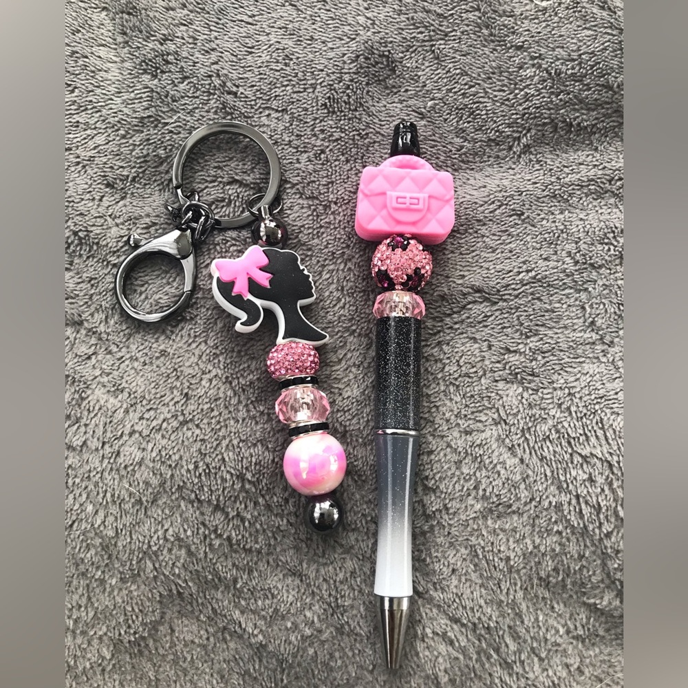 Barbie themed keychain & pen